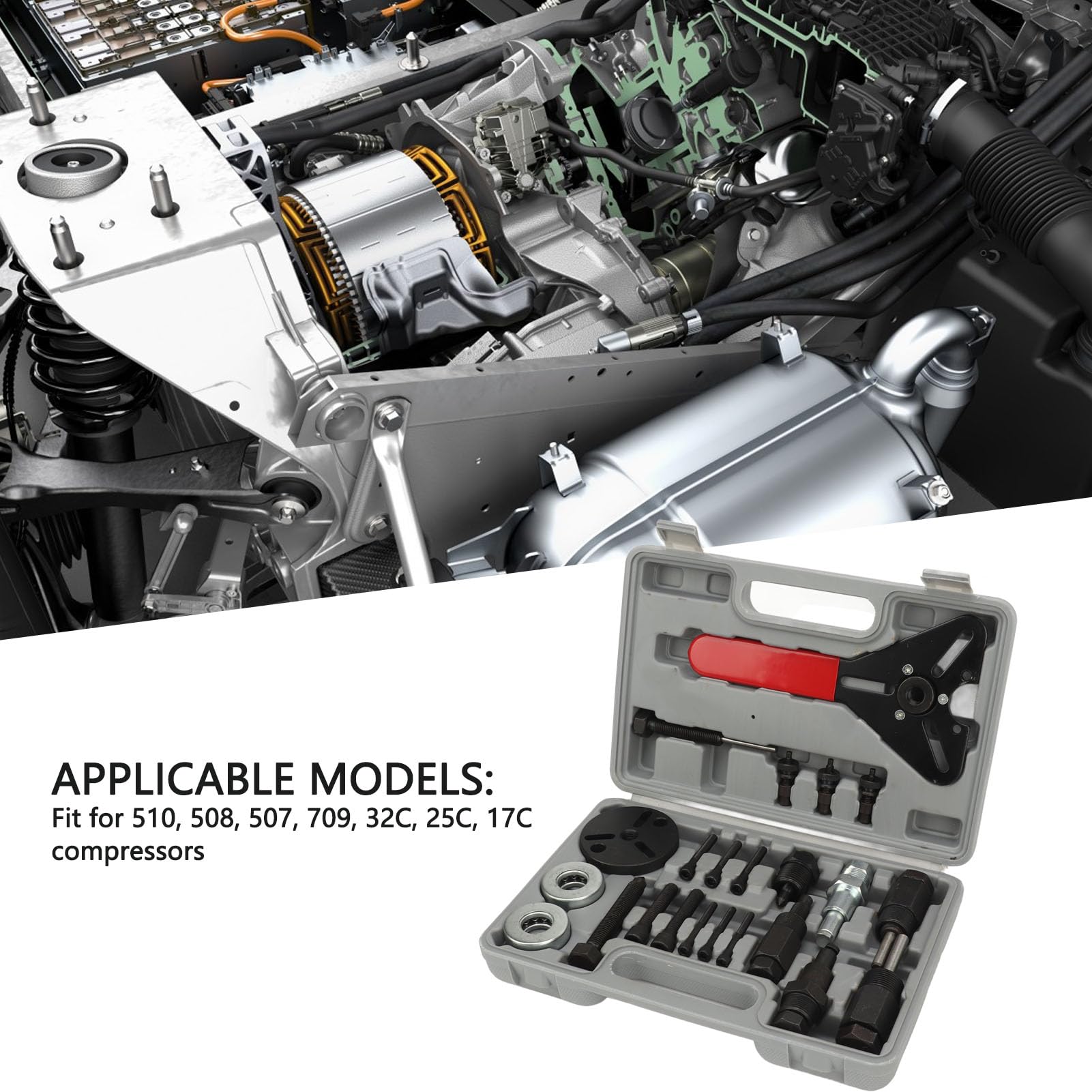 Kit di estrazione per il della frizione del compressore automobilistico, 23 pezzi; set in acciaio legato per la rimozione della frizione del compressore AC, compatibile con
