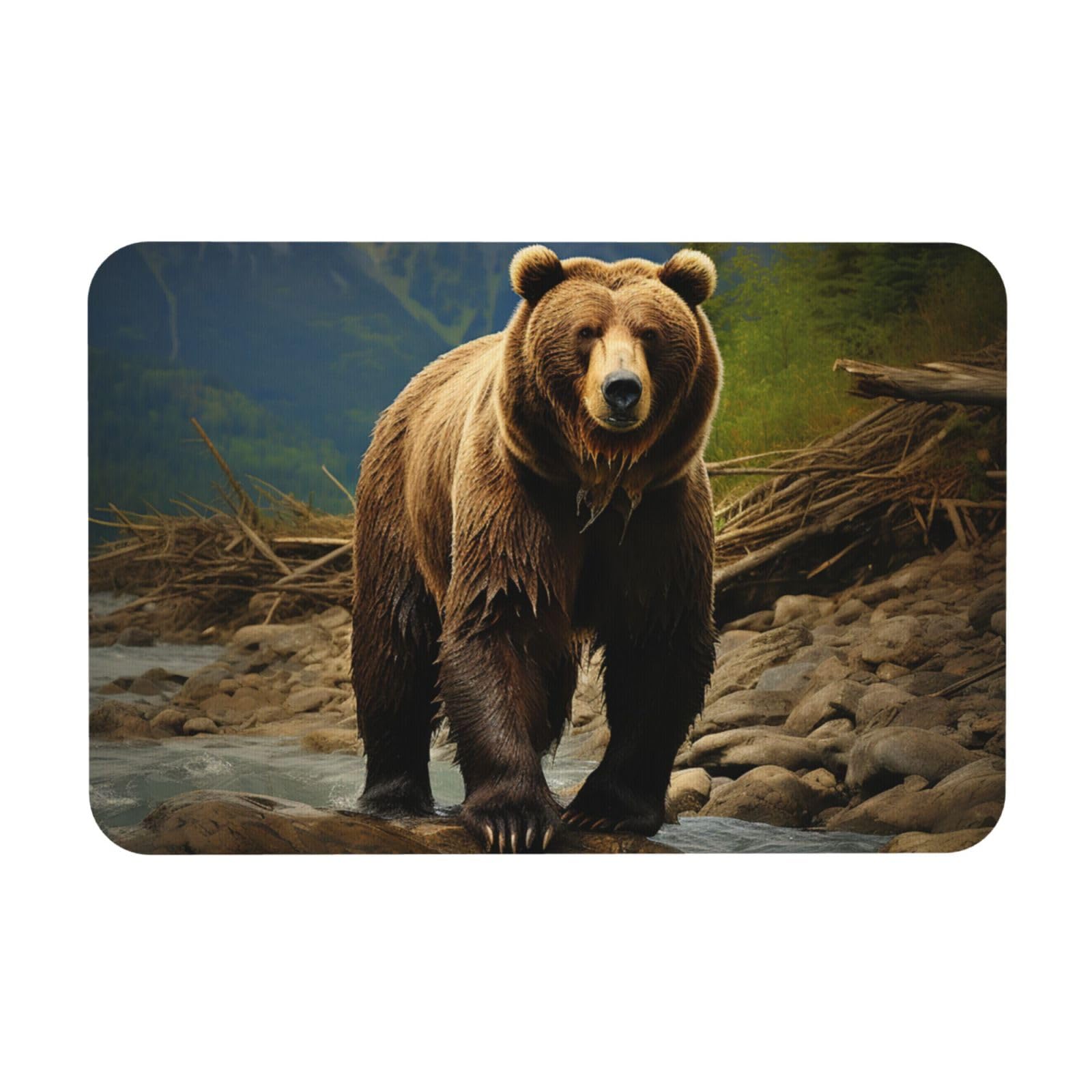 Tapis de bain en pierre ultra absorbant avec motif ours marron