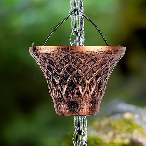 Miniatura 7 de Cadenas de Lluvia Adorafur para Canalones Exteriores de 1.75m Cadena de Atrapache de Lluvia de Cobre con 12 Tazas Decorativas de Reemplazo para