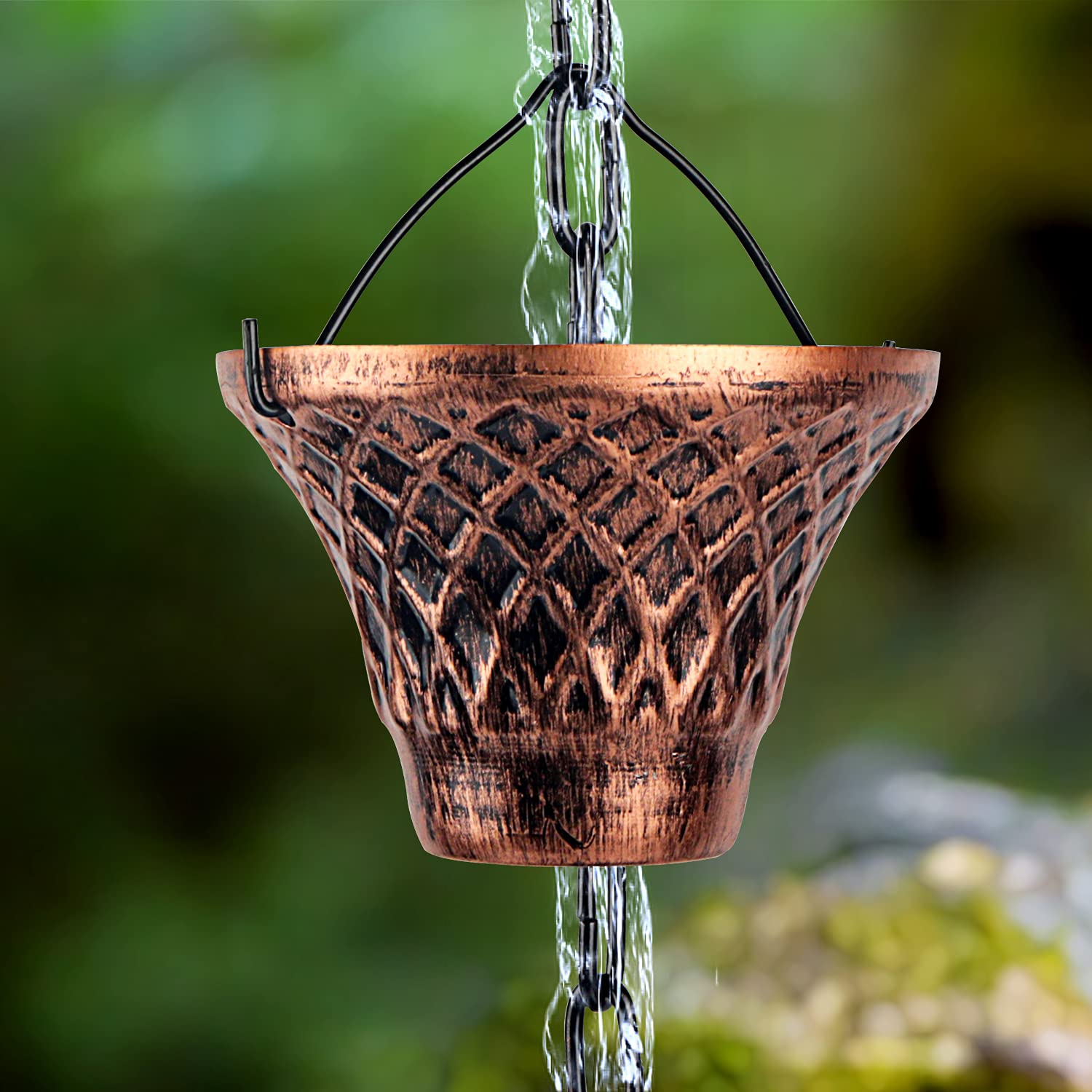 Chaînes de Pluie en cuivre pour gouttières de Descente d'eau de Pluie - Décoration de Jardin - Décoration d'intérieur - 2,5 m de Long