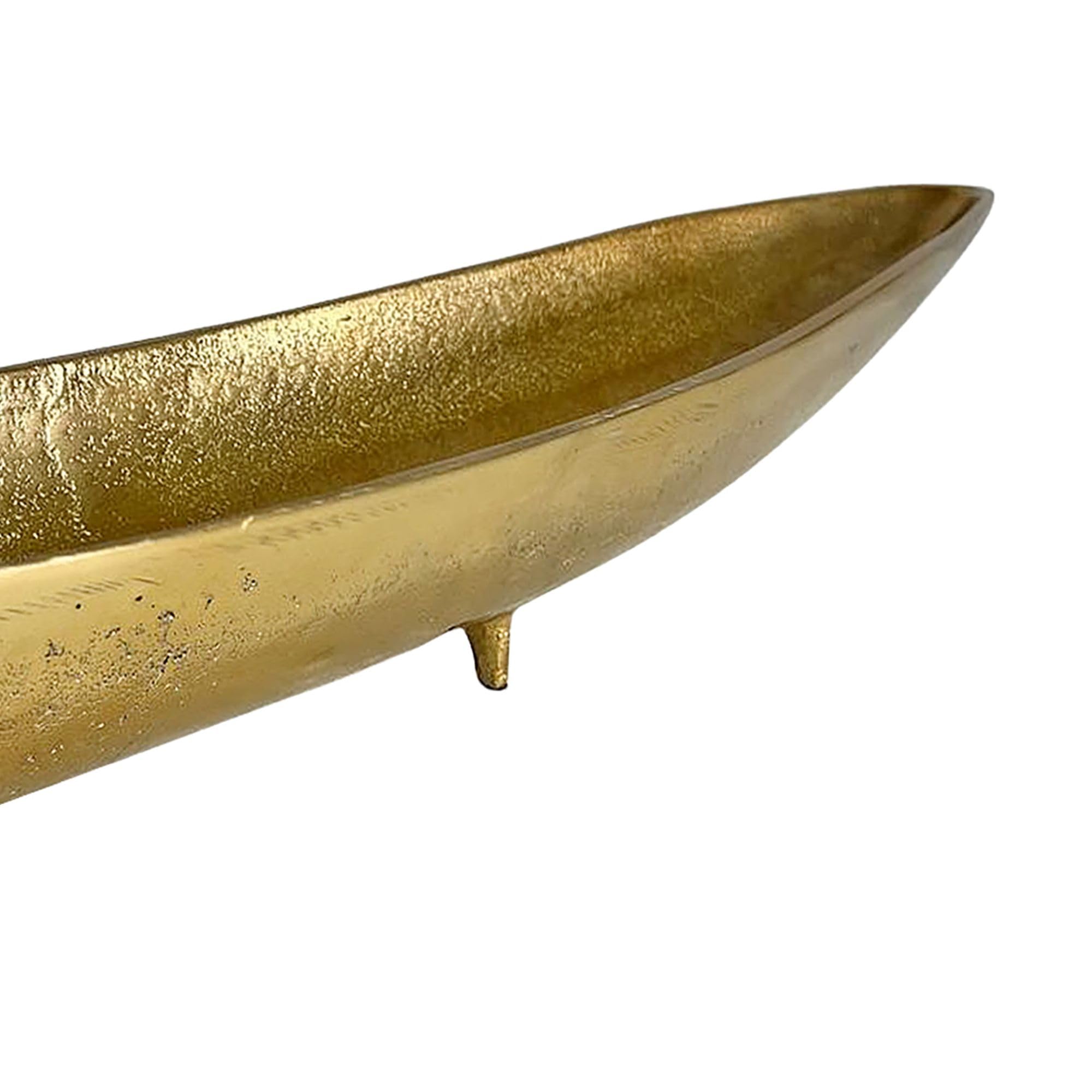 FineBuy Dekoschale 80 cm Aluminium Gold, Tischdeko Metall Länglich | schmale Schale als Wohnaccessoire, Tischdekoration für Esstisch und Sideboard, handgefertigtes Unikat, Obstschale