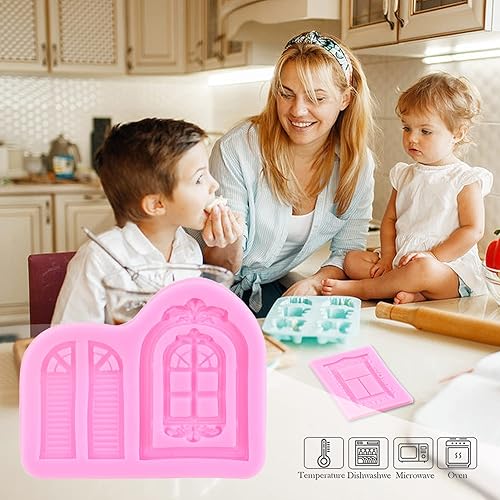 Miniatura 10 de Mujiang Moldes de silicona encantados para jardín, hadas, gnomo, puerta de casa, ventana, molde de fondant de hongos y hojas de flores, para