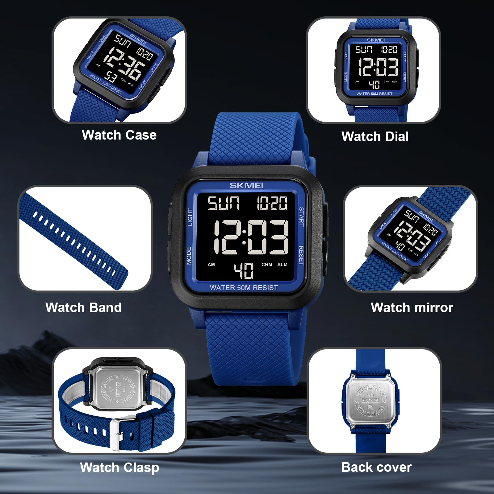 SKMEI Men's Military Digital Sports Watch Ultra-Thin Waterproof Wrist Watches for Men with Stopwatch Countdown Timer Alarm Function Dual Time LED Back Light