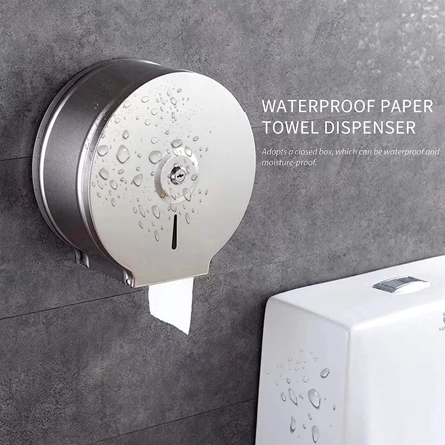 Ronde papieren handdoekdispenser Waterdichte roestvrijstalen handdoekdispenser Wandmontage Geboorde handdoekdispenser