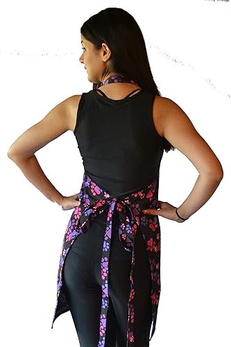 Miniatura 2 de Ladybird Line Delantal impermeable para peluqueros de mascotas 614 con estampado de patas, color rosa y morado (talla única), Rosado