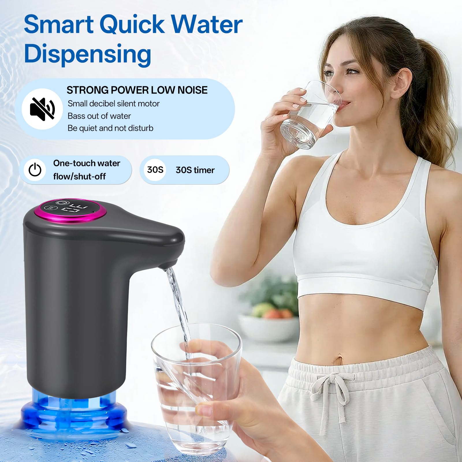 Distributeur d'eau Pompe à Eau Potable électrique 5 Gallons Robinet Rechargeable USB