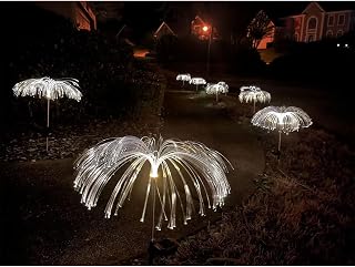 Epicgadget Solar Weeping Willow Firework Light, Outdoor Jellyfish Solar Garden Decorative Stake Lights for Walkway Pathway Backyard Christmas Decoration Parties (2 Pieces) (Warm White)