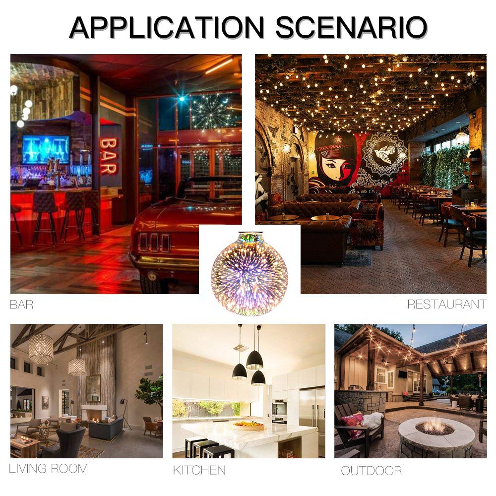 Funey - Confezione da 4 lampadine a LED con effetto fuochi d'artificio 3D, per illuminazione d'atmosfera decorativa E27 G95 Edison 7 W 160 lm 220-240 V, senza sfarfallio, non dimmerabili