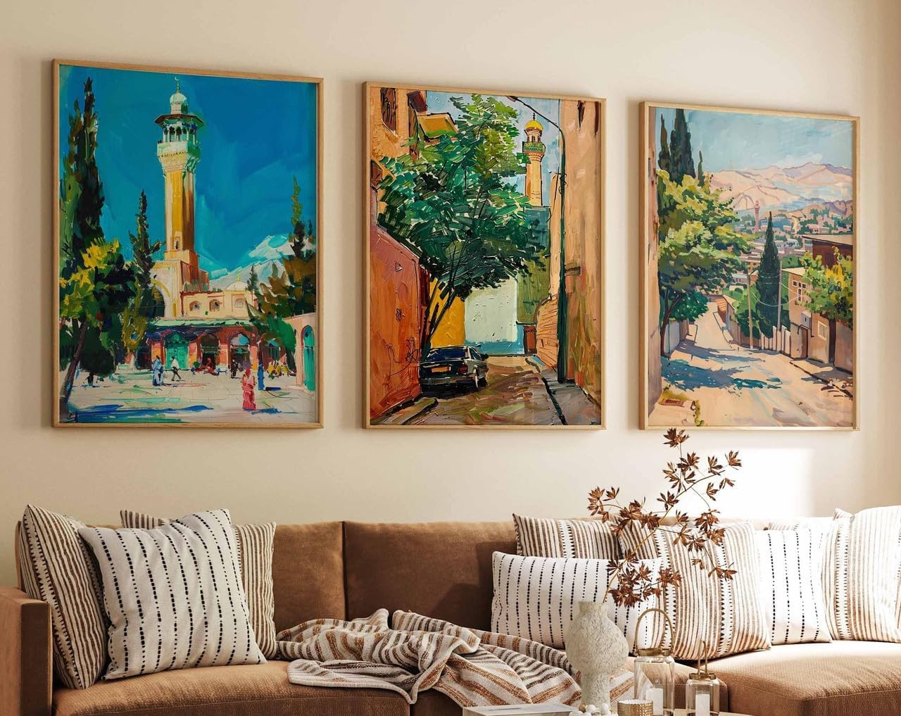 Red Benson A4 Triptych – 30×63 cm / 11.8×24.9 in - 2 Set of 3 Tehran Posters Iranian Travel Prints Art Islamic Wall Decor Musl