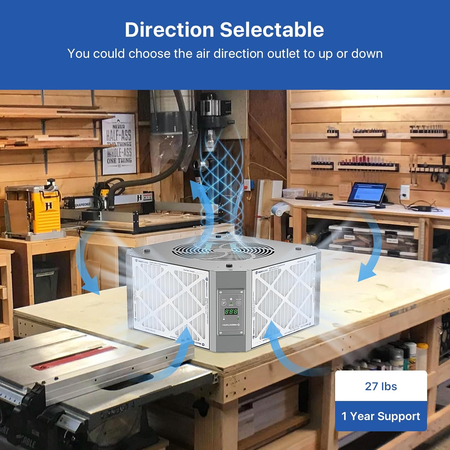 ABESTORM 360 Degree Intake Air Filtration System for Woodworking, 1350 CFM Hanging Dust Collector, Air Filter for Shop Garage WorkShop, DecDust 1350