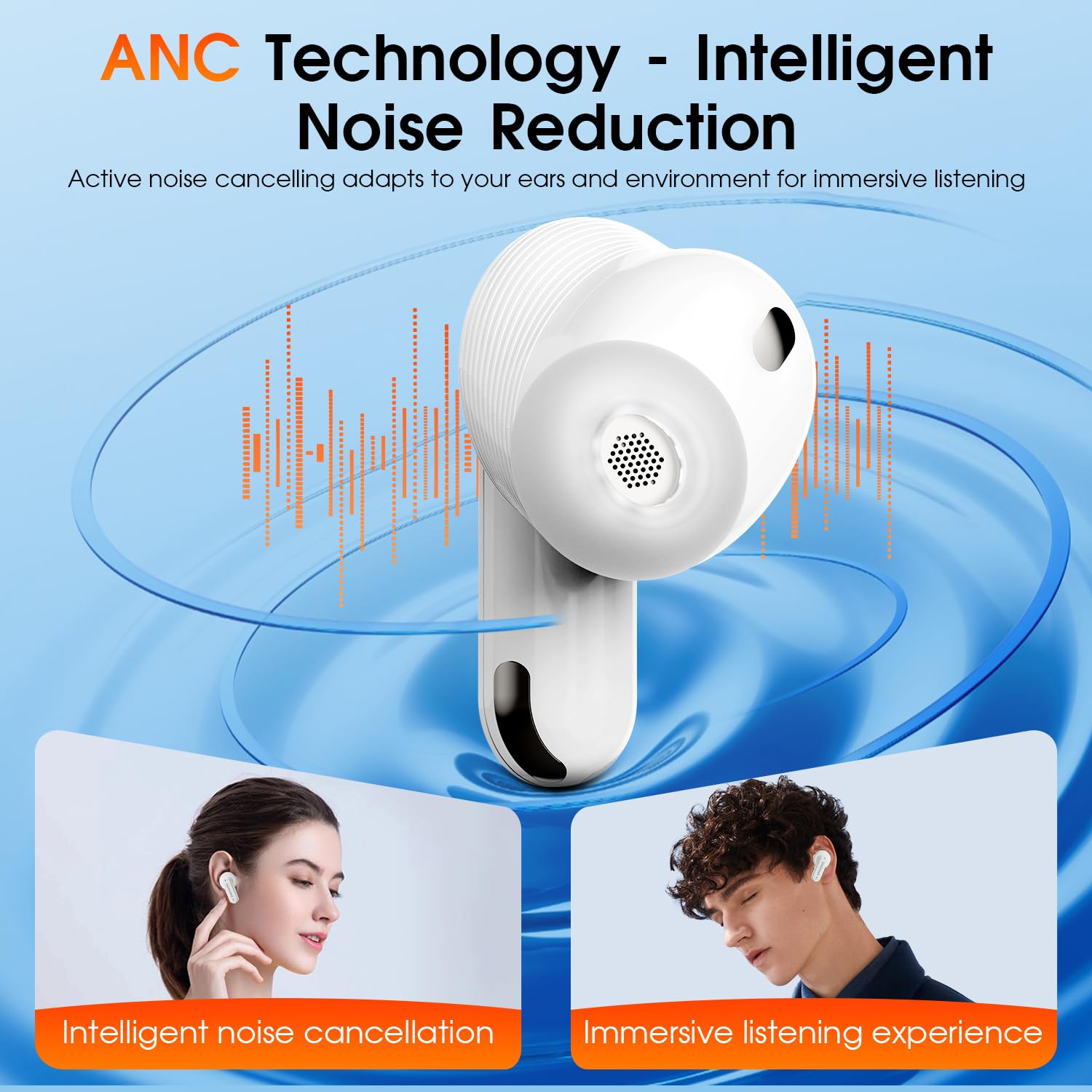 Auricolari Touch Screen, Auricolari con Cancellazione Del Rumore ANC e Custodia di Ricarica Intelligente, Cuffie Bluetooth 5.4 con Bassi Profondi Stereo Hifi, Auricolari con 48 Ore di Riproduzione