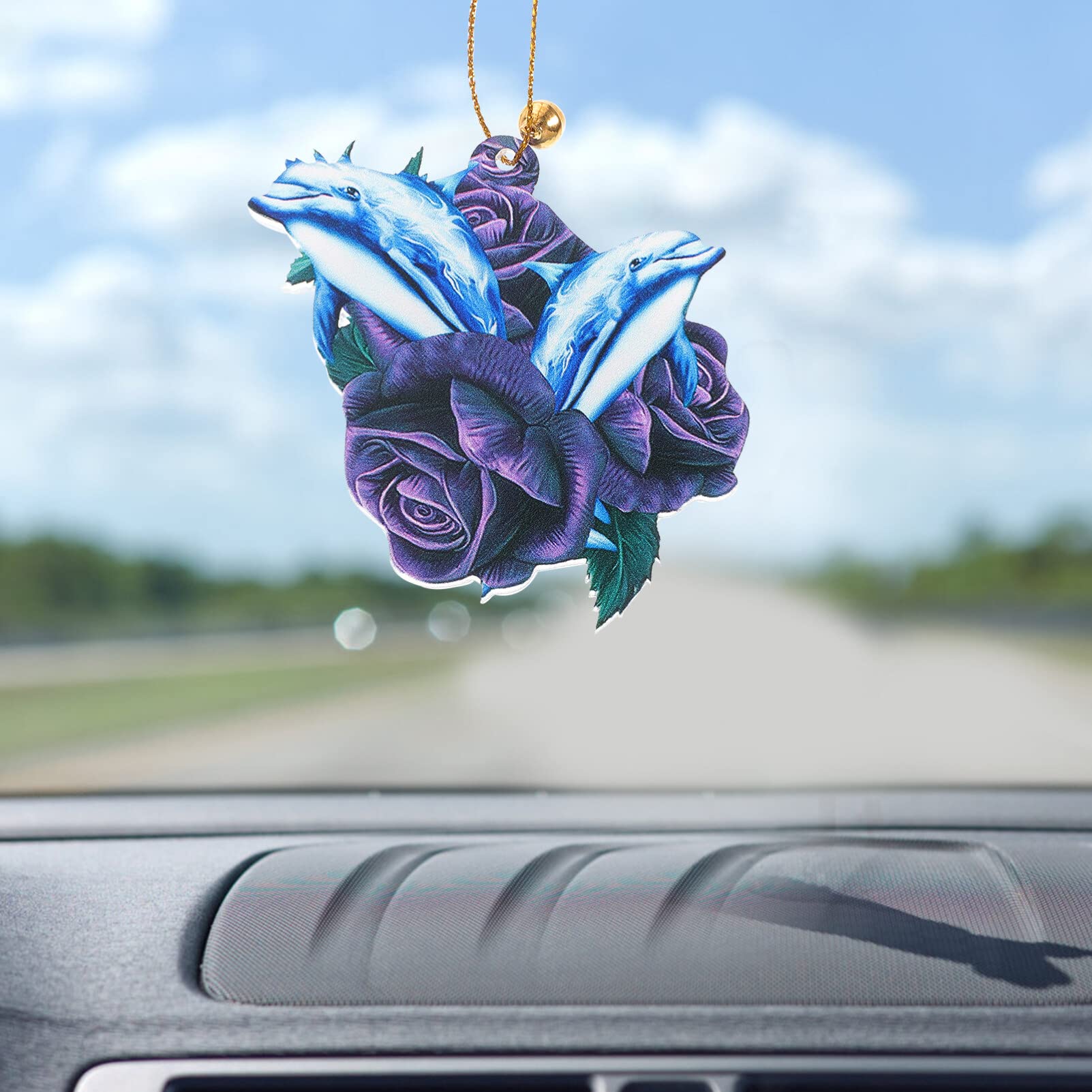 Breloque Voiture Motif Floral FREEBLOSS Déco Rétroviseur Voiture Tournesol - Pendule Acrylique 8.9x8.9cm - Cadeau Auto Motif Lune Cadeau Auto Décoration