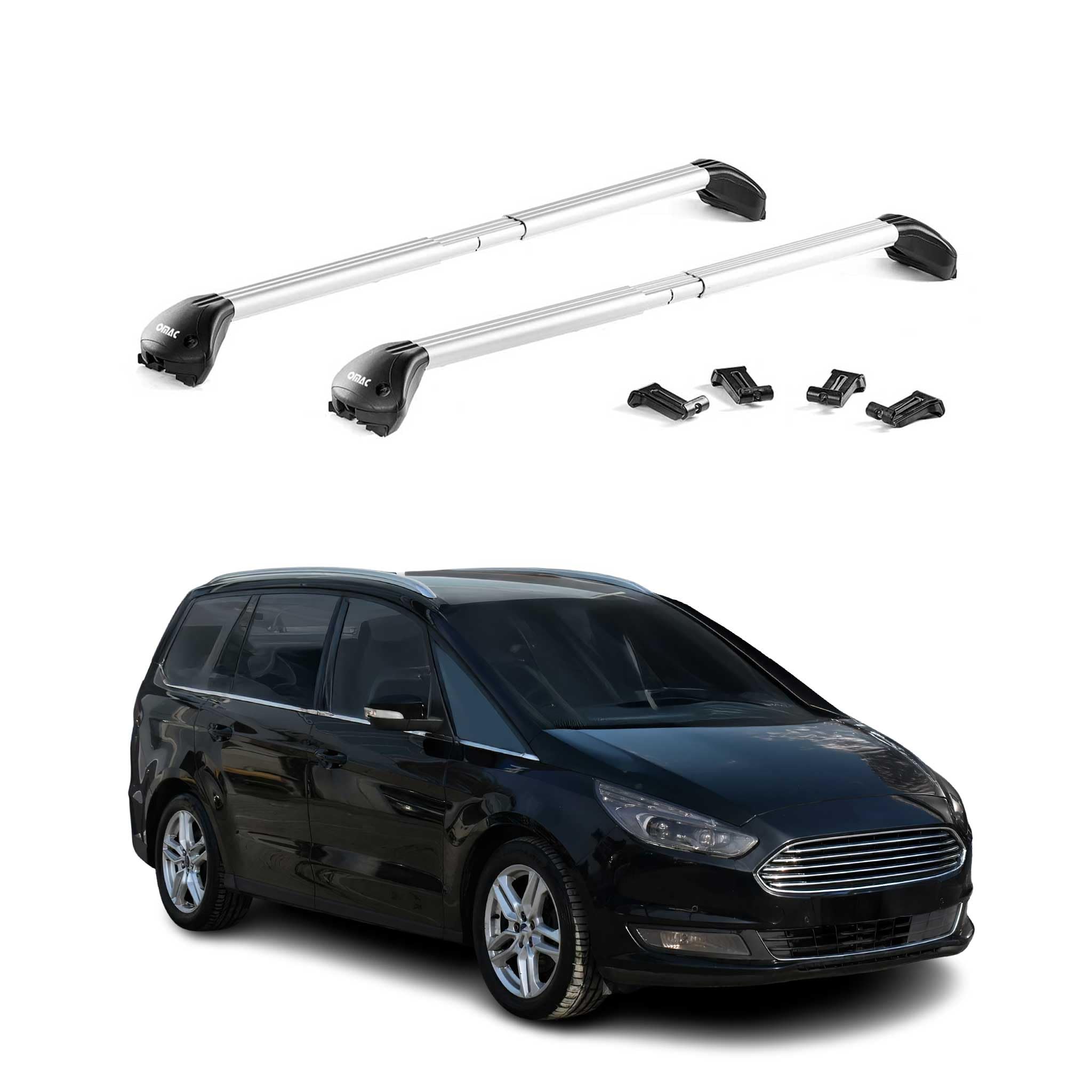OMAC Dachträger Querträger TÜV geprüft für Ford Galaxy III 2015-2023 – Abschließbar (4 Schlösser) – Max 100 kg – Robuste Befestigung Silber