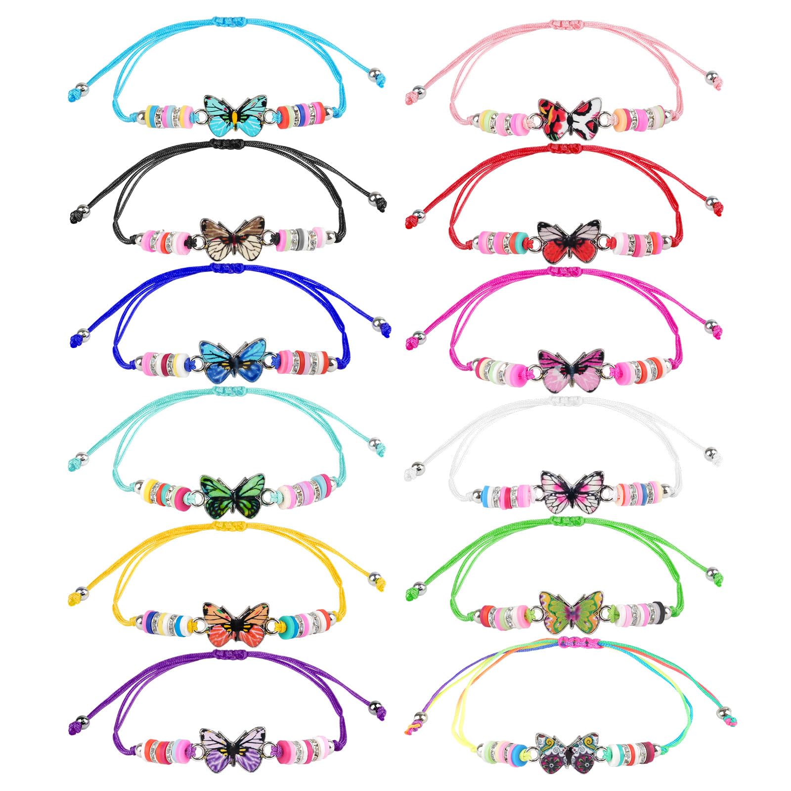 Hopton 12 Stück Freundschaftsarmbänder, Armbänder Kinder mit Schmetterling Anhänger, Einstellbare Geflochten Armbänder Mädchen, Kindergeburtstag Gastgeschenke für Jungen & Mädchen