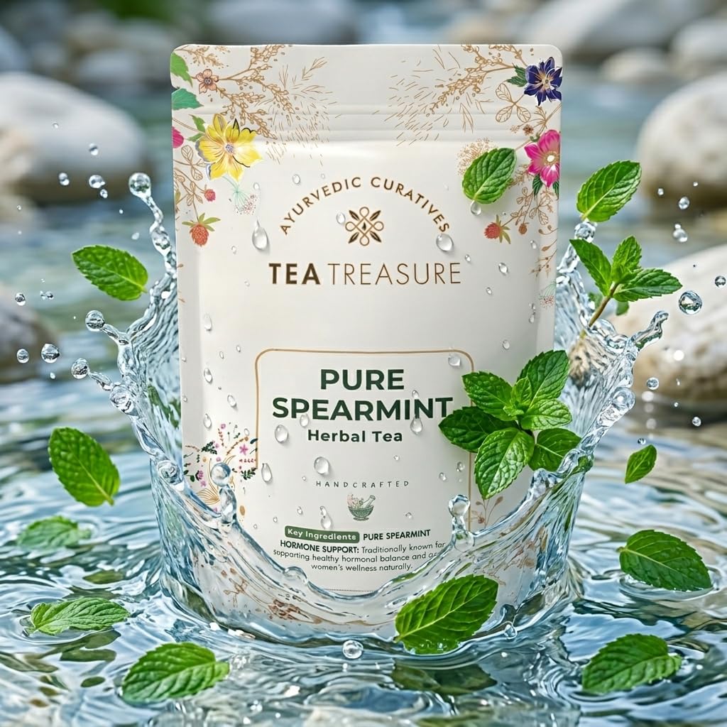 Tea Treasure Feuille de menthe verte 100 g – Aide le SOPK, le soulagement de la PCOD, l'équilibre hormonal, la perte de poids, les soins digestifs et réduit les poils du visage | Infusion entière sans