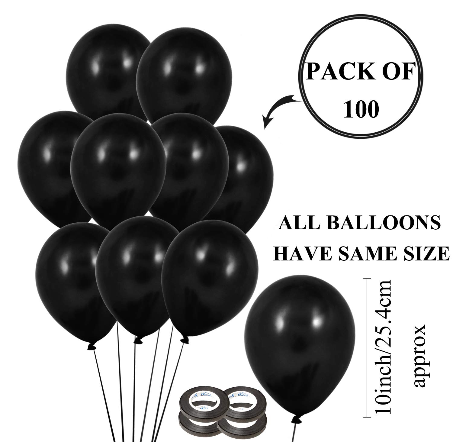 AMFIN® 10 Inch (Pack Of 100) Black Metallic Balloons for Birthday Decoration , Decoration for Weddings , Engagement , Baby Shower Decoration Items , 1st Birthday Party Decoration Items , Anniversary Party , Bachelors Party , Office Party , Diwali , New Year Party , Christmas Decoration Items - Image 4 thumbnail