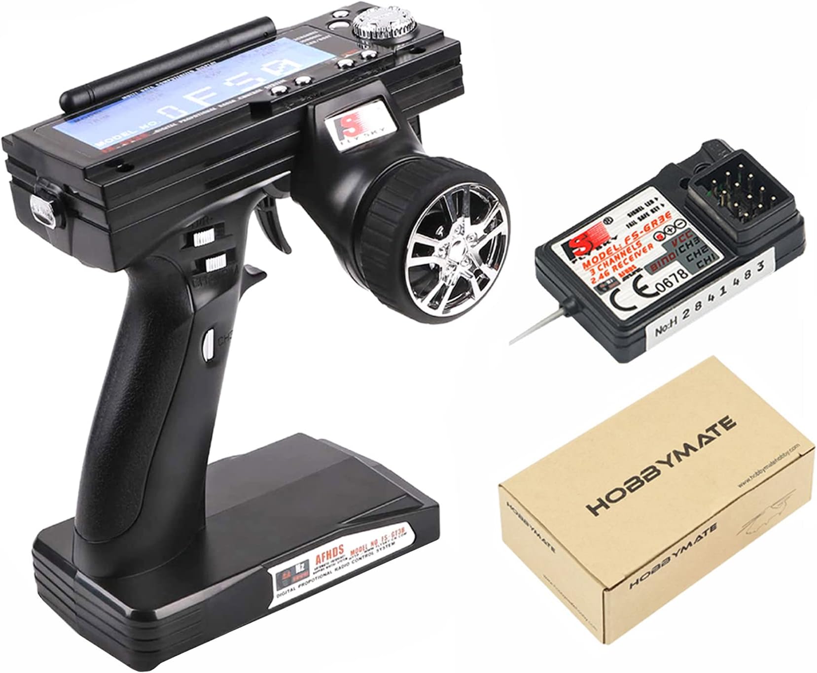 HOBBYMATE Flysky FS-GT3B Rc Transmitter Receiver 2.4Ghz 3 Channel, with FS-GR3E Failsafe Receiver