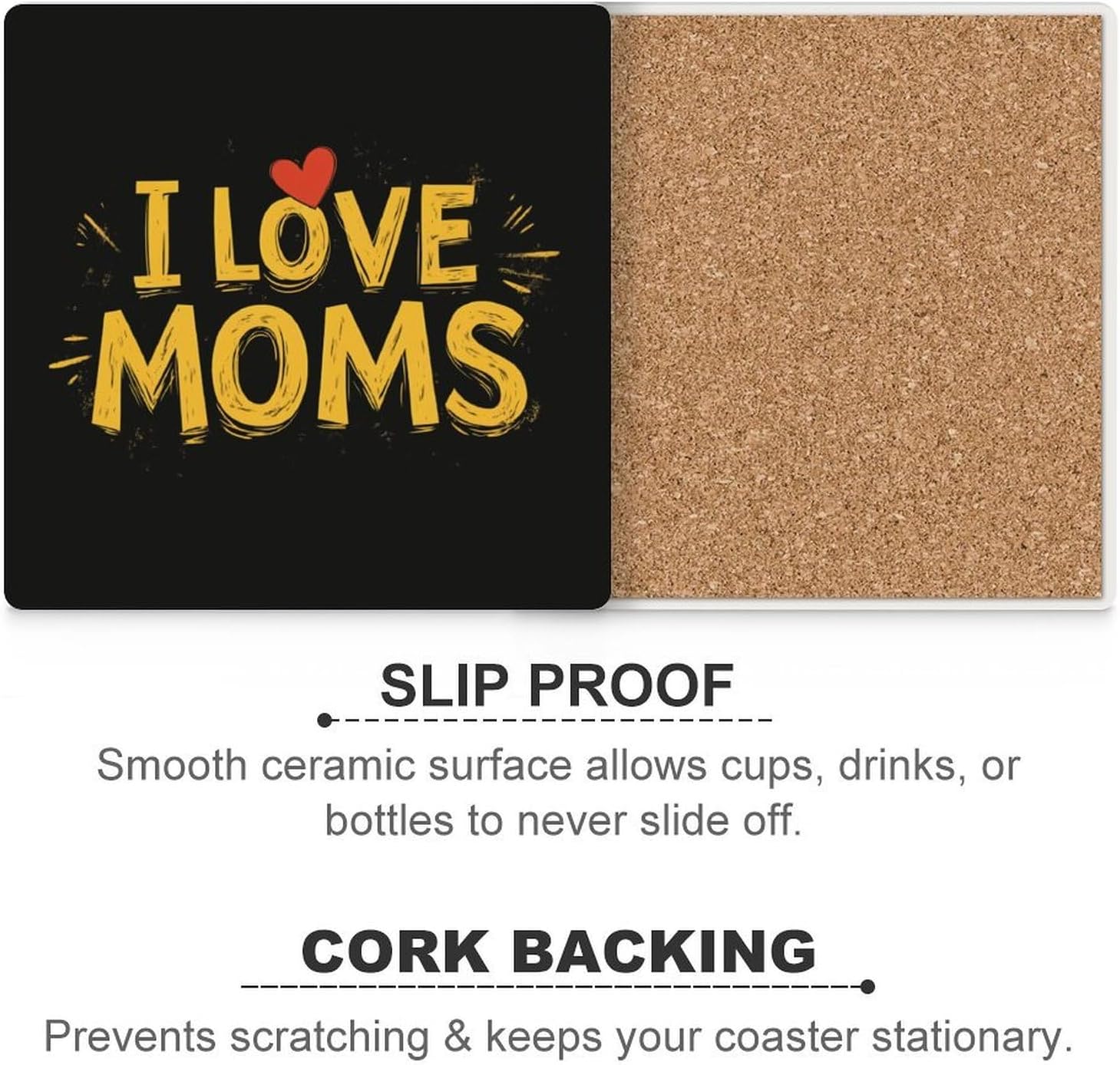 I Love Mom Funny Ceramic Coasters for Drink Absorbent Cup Holders Tabletop Protection