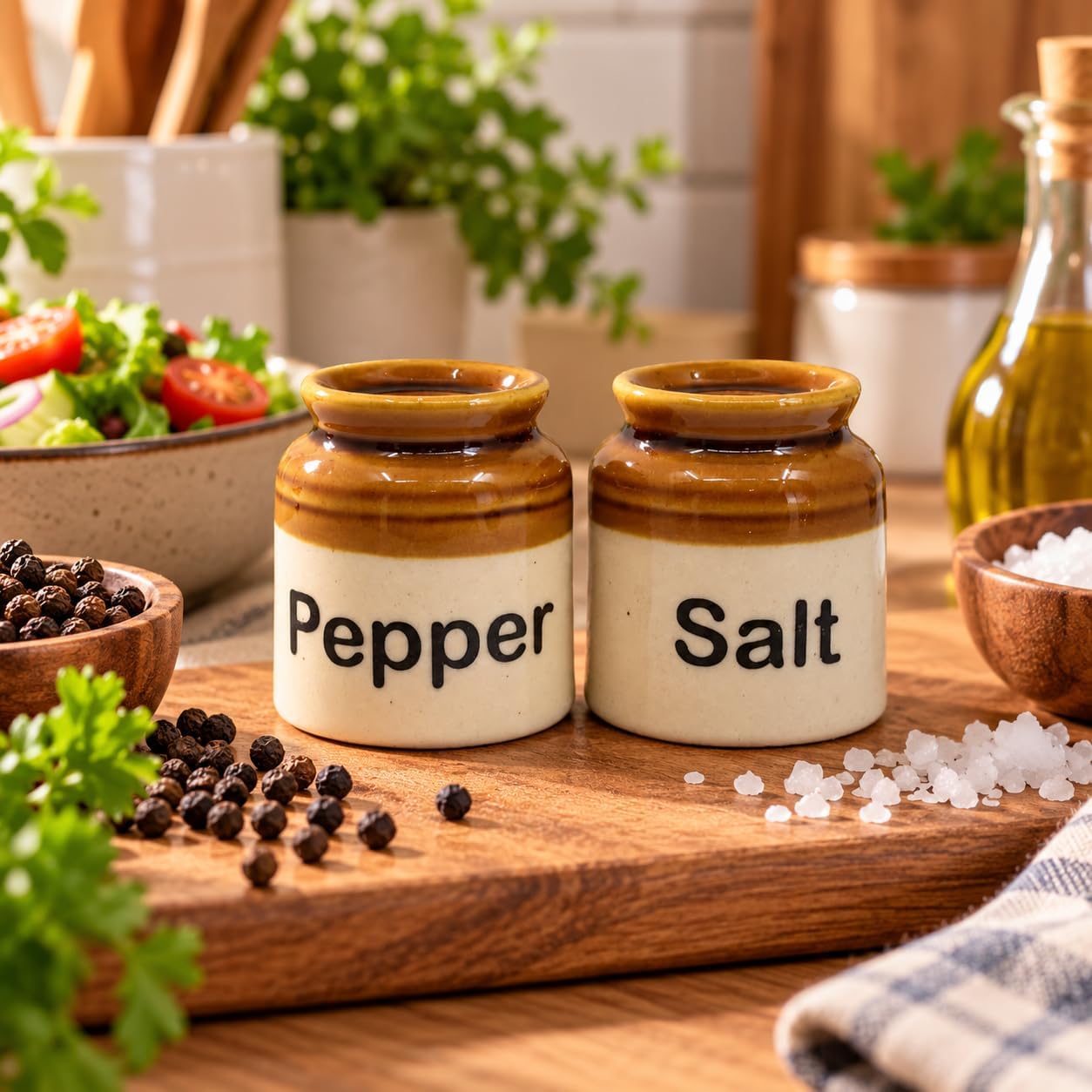 Salt Pepper Set for Dining Table & Kitchen | Ceramic Salt and Pepper Shakers, Salt Pepper Dispenser, Container, Sprinkler | Home | Cafe | Office - 60 ML (1 Text Set)