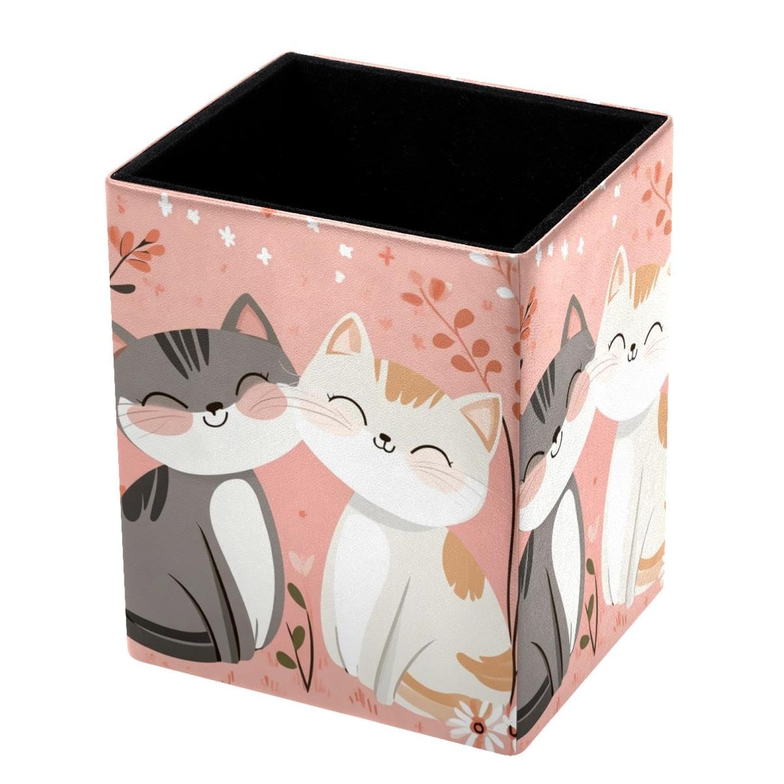 FWJZDSP Standing Pencil Case Cartoon Cat Leaf, Cute Pen Holder Pouch Pencil Bag Makeup Brush Boxes for School Students Office Women Teens