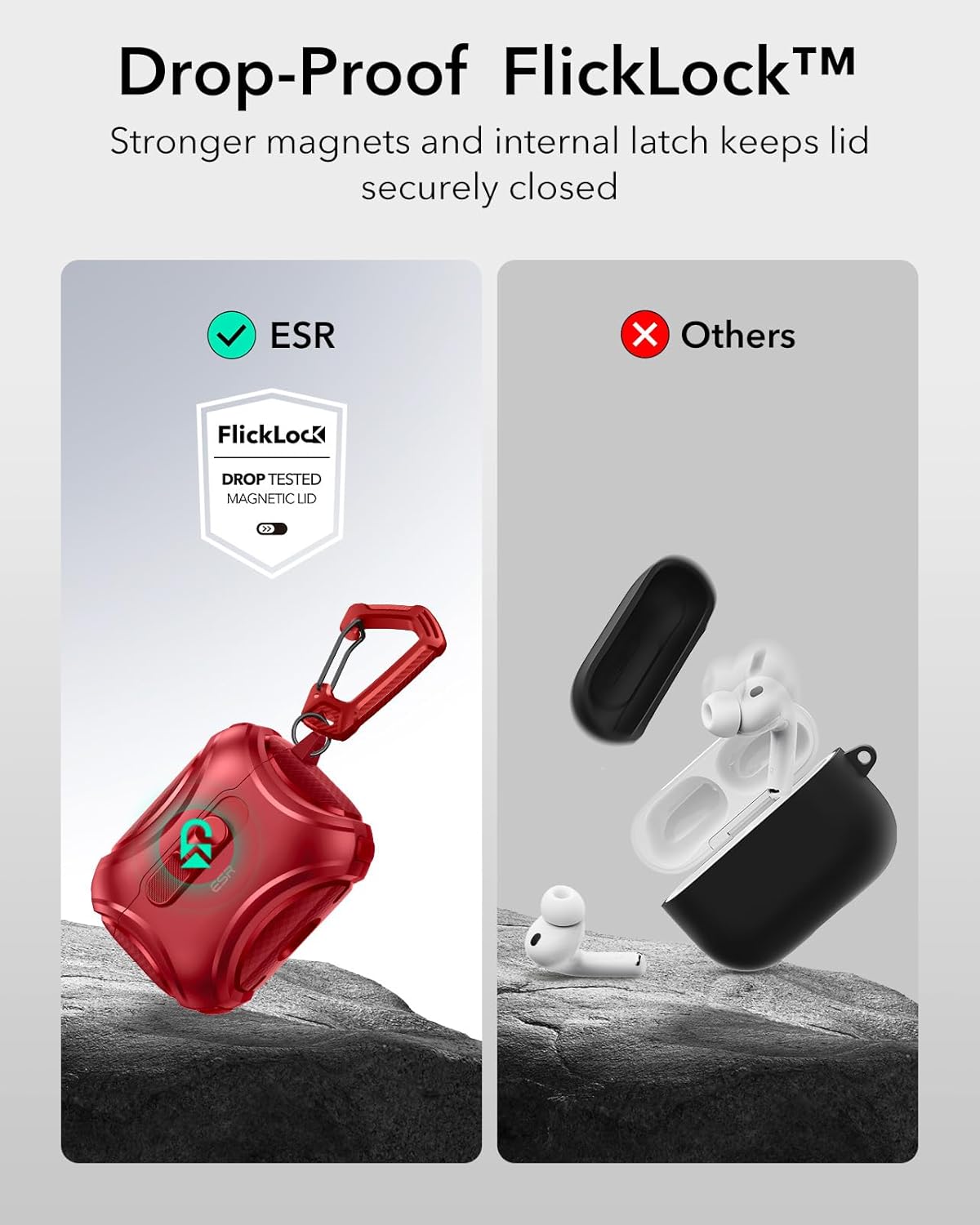 ESR for AirPods Pro 3 Case (2025), Compatible with Airpods Pro 3rd Generation Case (USB-C Cable), Effortless MagSafe, Drop-Proof Lock, Easy Open, Cyber Series, Red
