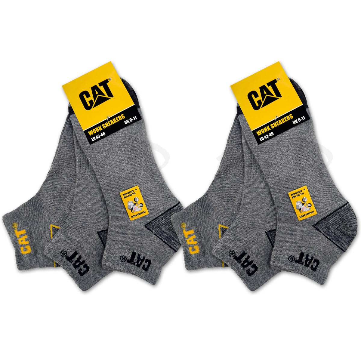 Cat Unisex 6 Pairs Of Grey Melange Caterpillar 6 Pairs Work Trainers Work Socks Stockings In Sizes 6-16, 43-46