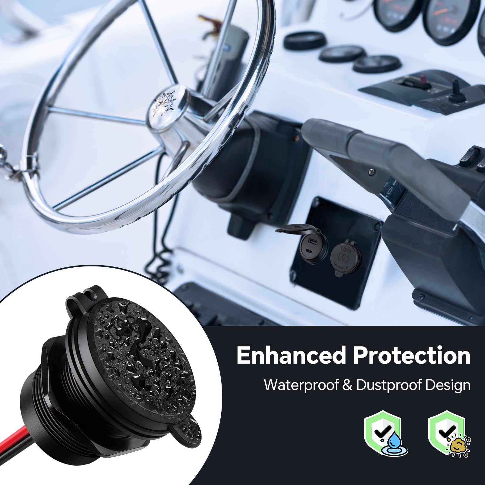acegoo 12 V USB gniazdo do przyczepy kempingowej, gniazdo USB, 30 W PD3.0 & 18 W QC3.0 W pełni aluminiowa wodoodporna ładowarka, szybkie ładowanie do kampera, łodzi, autobusu, samochodu, ciężarówki