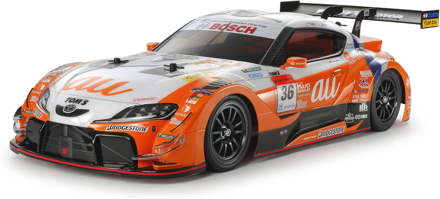 Tamiya 58703 1:10 RC au Tom's GR Supra (TT-02) - Coche teledirigido, vehículo RC, modelismo, Kit para Montar, Modelo de Kit