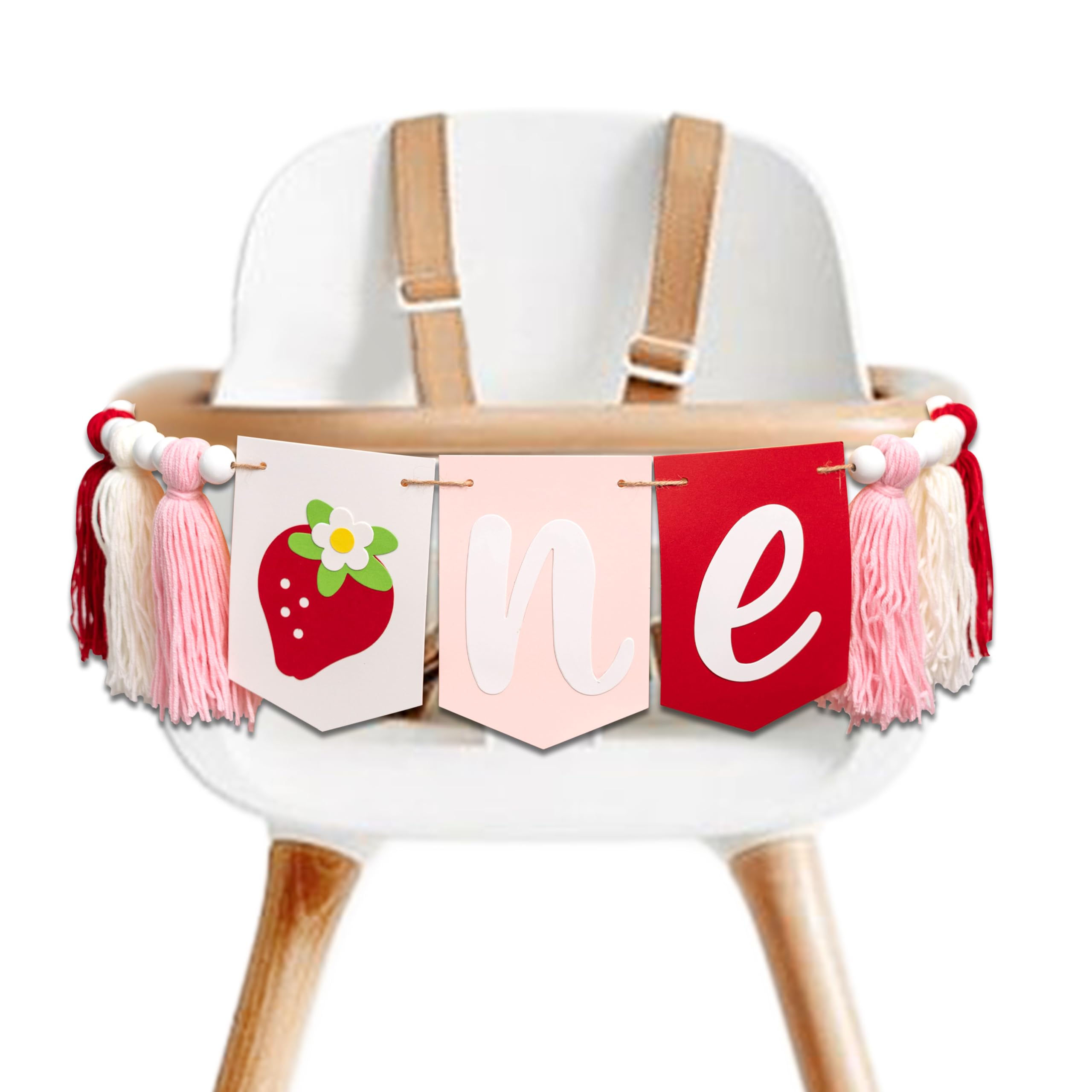 MUWEOL Berry First Birthday High Chair Banner - Strawberry Tassel Garland，Sweet One Decoration，1st Birthday Party Highchair Banner (berry banner)