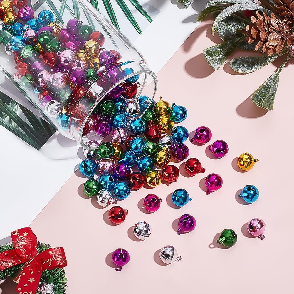 CRAFTYMELODY 120Pcs Jingle Bells Colorful Mini Christmas Bells 9/20 Inch Bulk Round Craft Bell for Christmas Halloween Home Pet Decoration Party Favor Festival Decorations DIY Crafts Jewelry Making