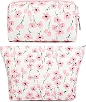 Vista 15 de SOIDRAM 2 Piezas Bolsa de Maquillaje Grande, Bolsa de Cosméticos a Cuadros de Gran Capacidad, Bolsa de Lona Mixta para Viaje, Bolsa Organizadora