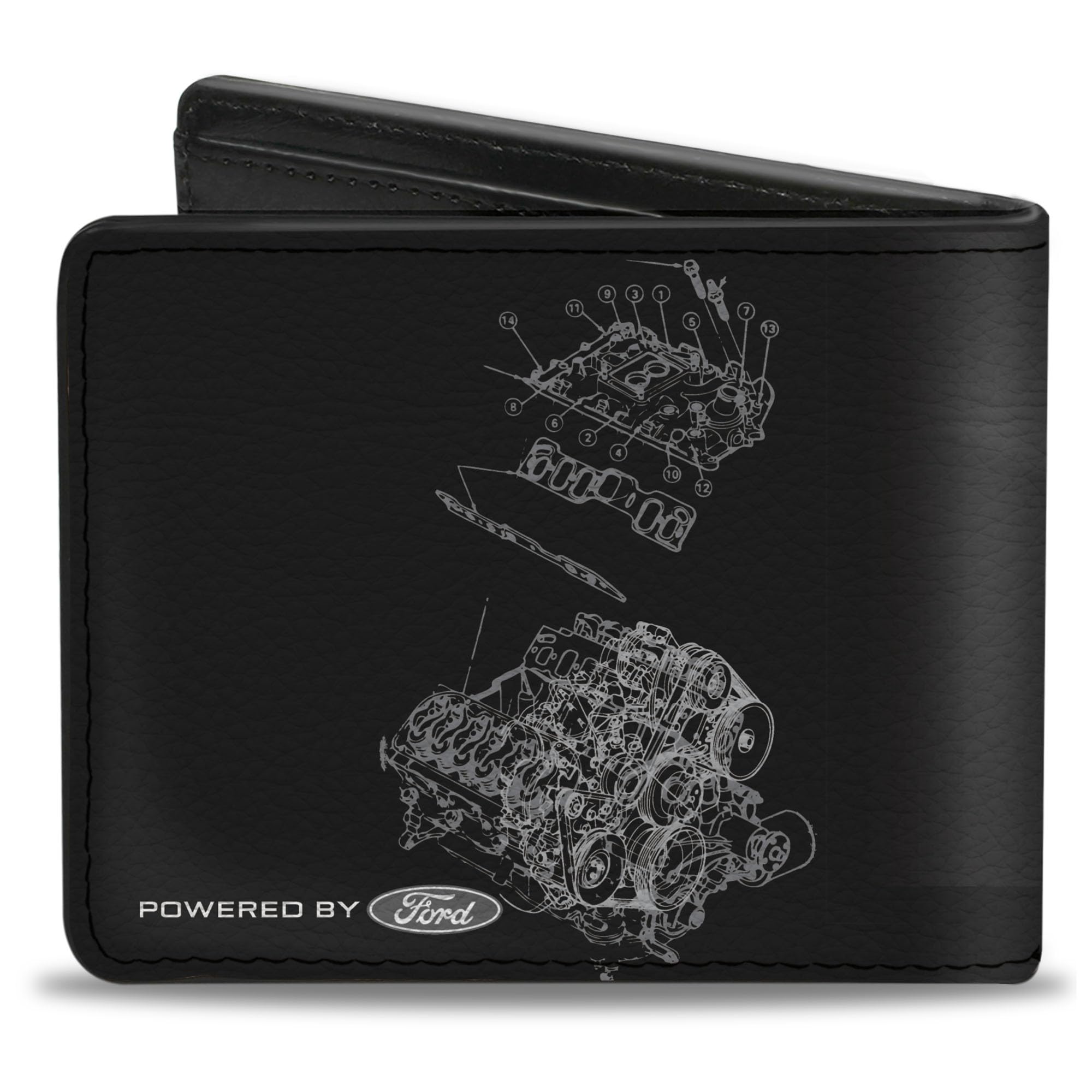 Hebilla hacia abajo Monedero Unisex Mustang Tri-bar Raya/gt Motor Blueprint Bi-Fold, Varios colores,  Cartera plegable PU - Mustang Tri-bar Stripe/Gt Motor Blueprint 2