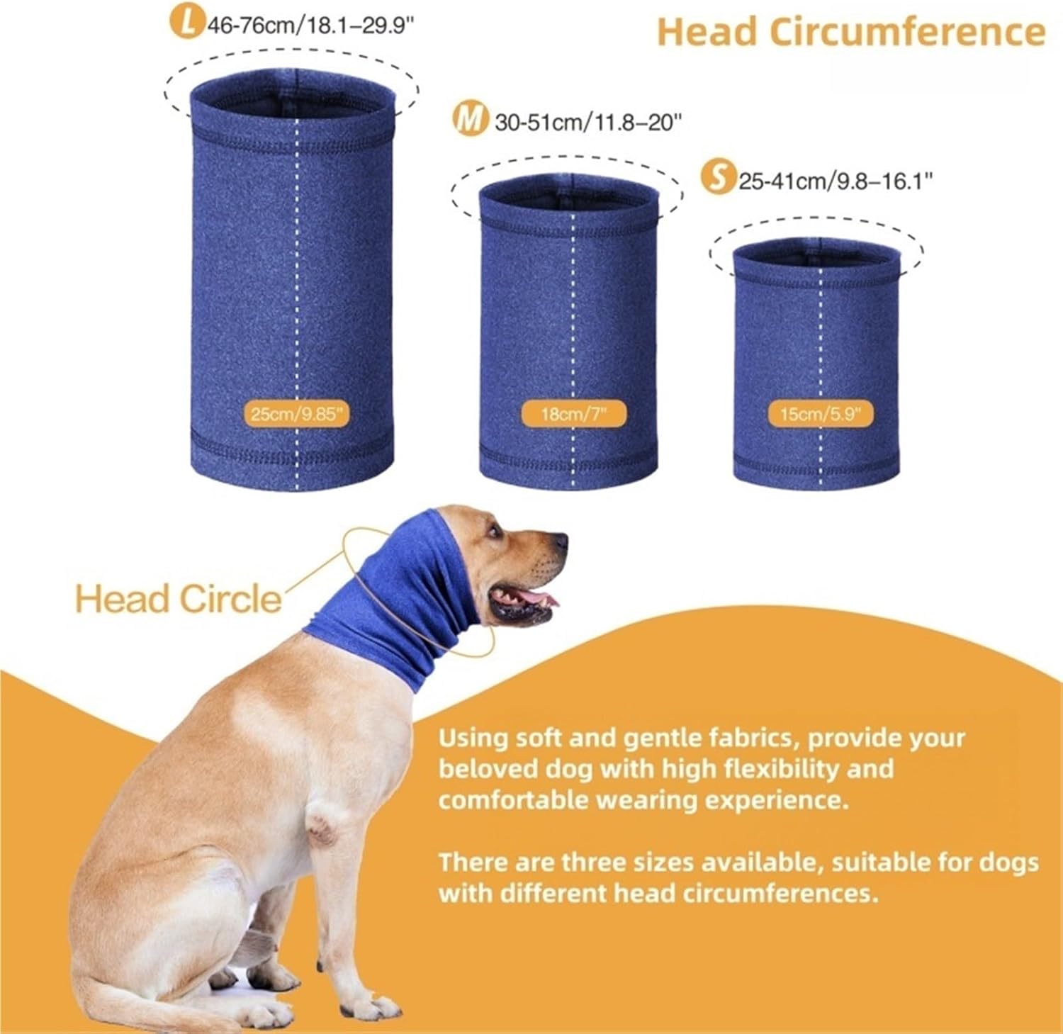 Dog Ear Wrap 6pcs Dog Grooming Earmuff Warm Headband Ear Cover Neck Hat Noise Cancel Scarf Collar Soundproof Anxiety(Blue,M 30cm-51cm)