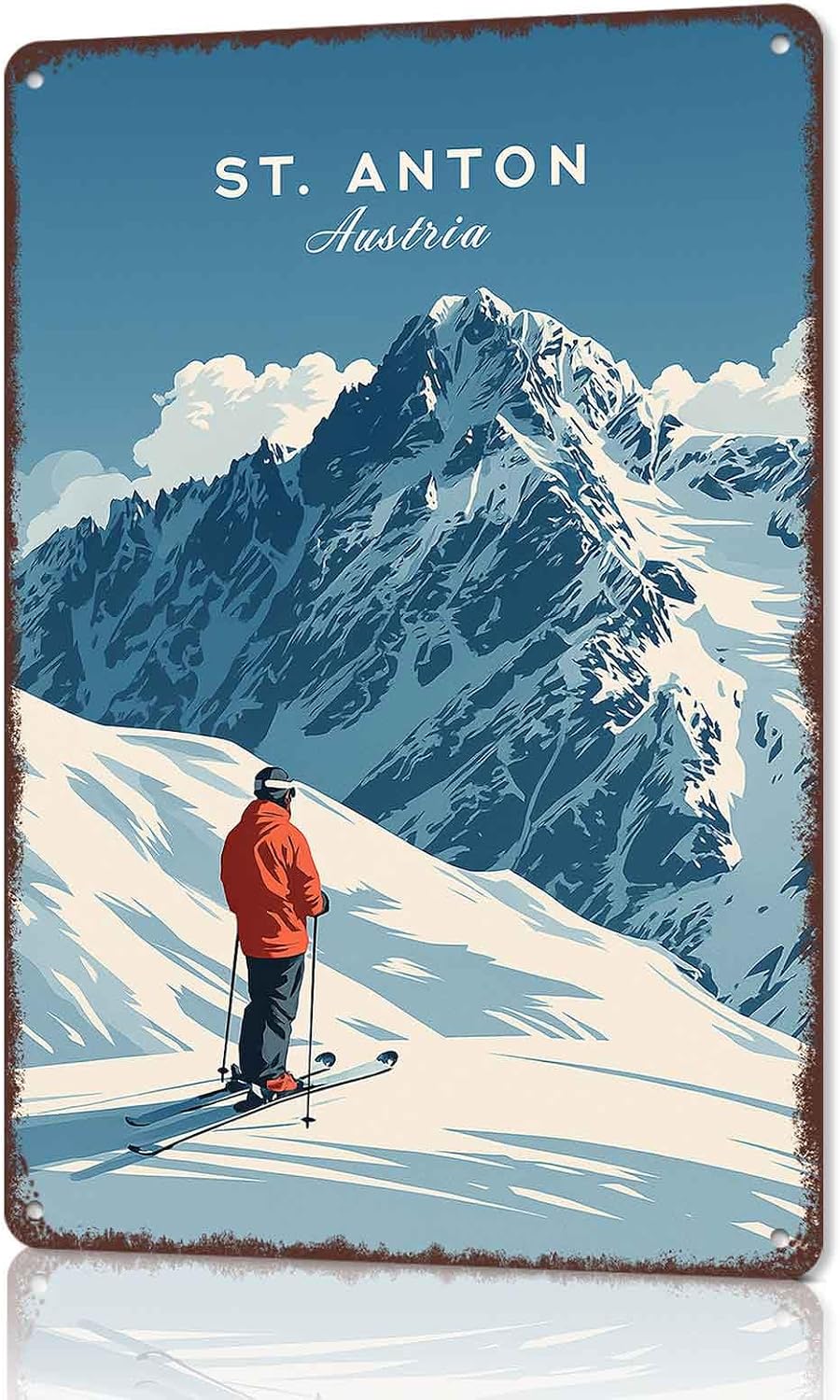 St Anton Austria Ski Landscape Vintage Travel Metal Sign 8 x 12 Inch