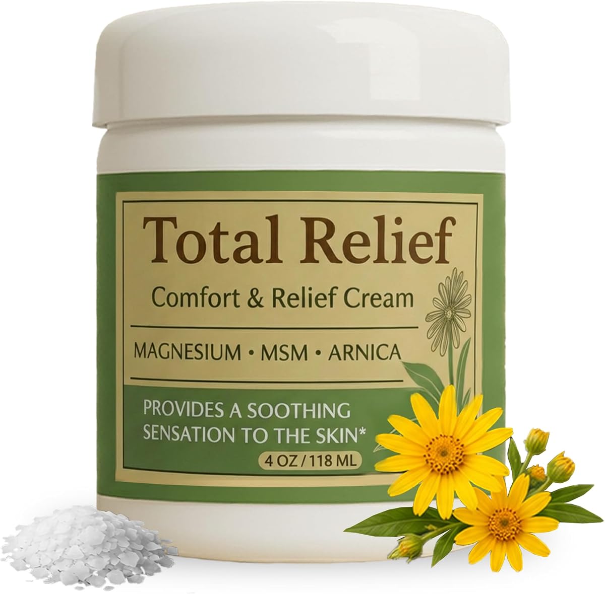 Total Relief - Magnesium Cream - Topical Lotion for Muscles, Joints & Legs - Magnesium Chloride with MSM, Arnica & B6 - Lightweight & Fast-Absorbing - 4 Fl Oz (Pack of 1)