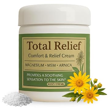 Official Total Relief - Magnesium Cream - Soothing Topical Lotion for Muscles, Joints & Legs - Magnesium Chloride with MSM, Arnica & B6 - Lightweight & Fast-Absorbing - 4 Fl Oz Pack of 1
