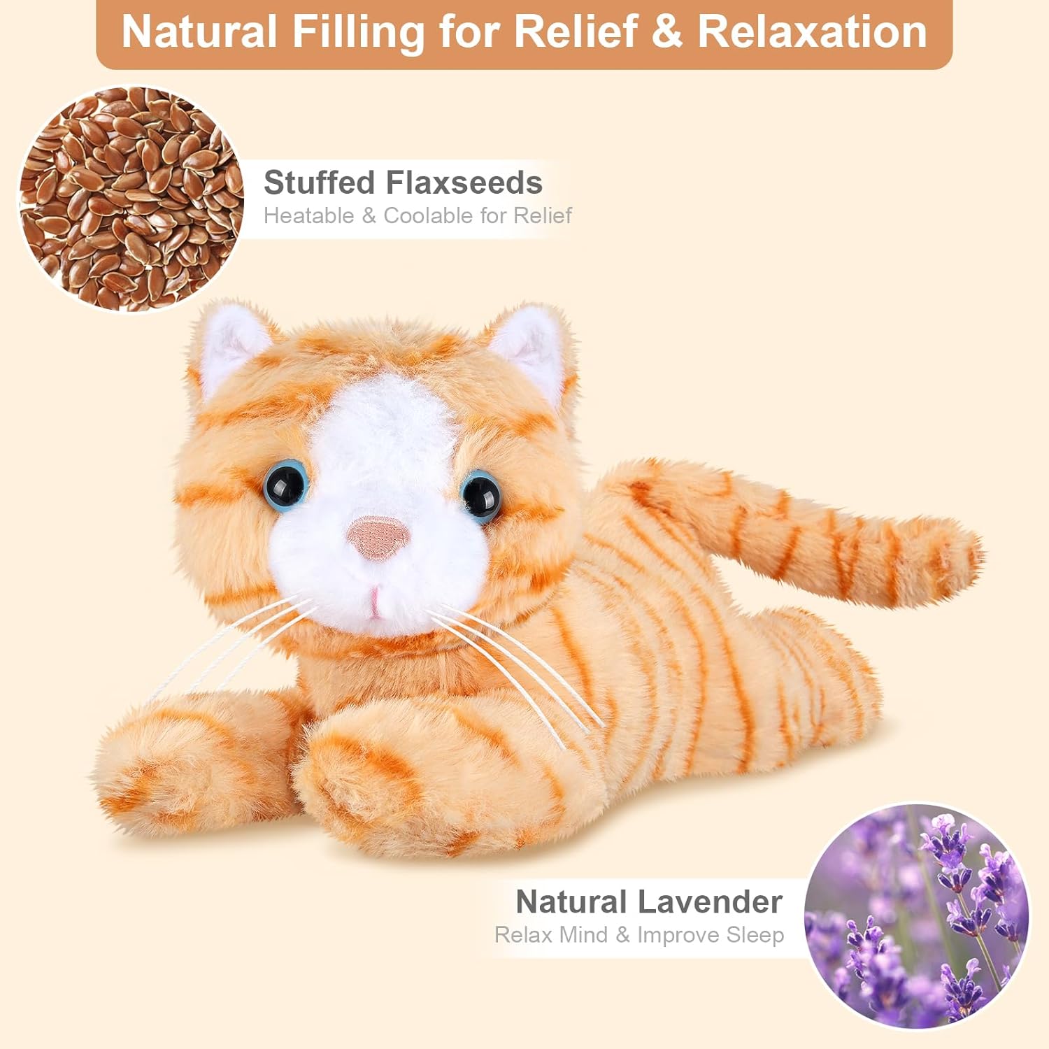 SuzziPals Heatable & Coolable Orange Cat Stuffed Animals, Cute Microwavable Heating Pad Plushies for Soothing & Relaxation, Stuffed Cat Plush Toys, Orange Cat Plushie Toys Gifts