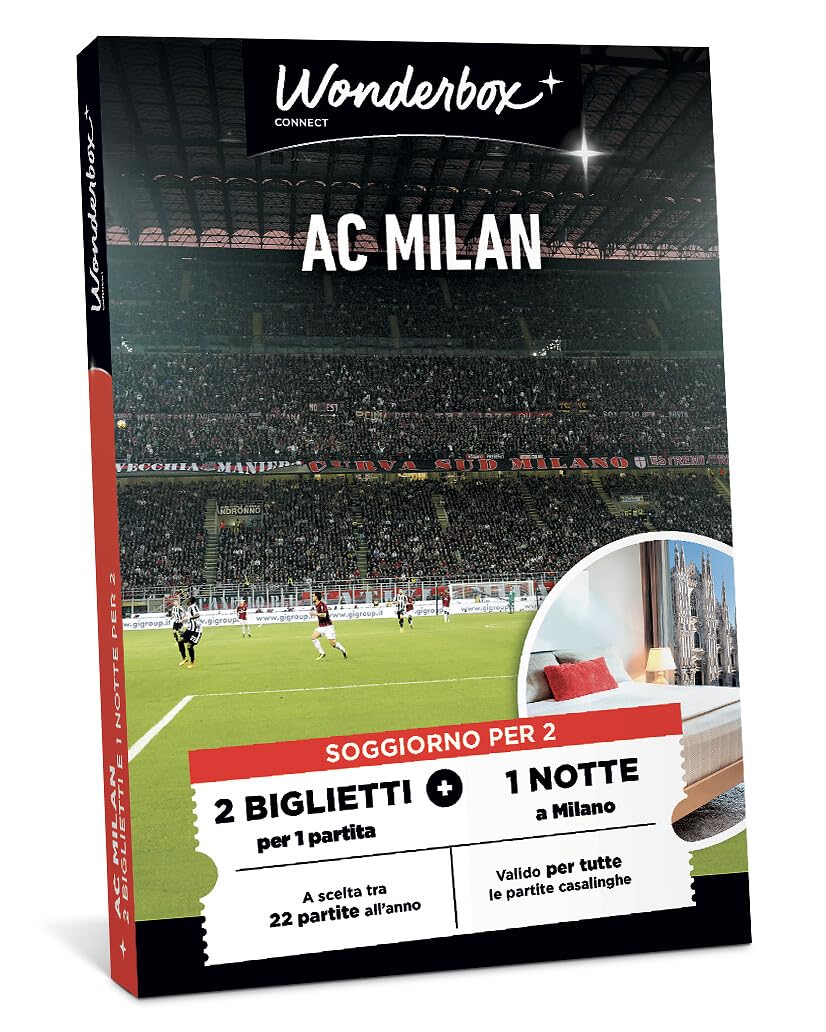 Wonderbox Connect - Cofanetto Regalo - AC Milan Soggiorno - 1 Partita + 1 Notte in Albergo a Milano - 2 Persone - Valido 27 Mesi