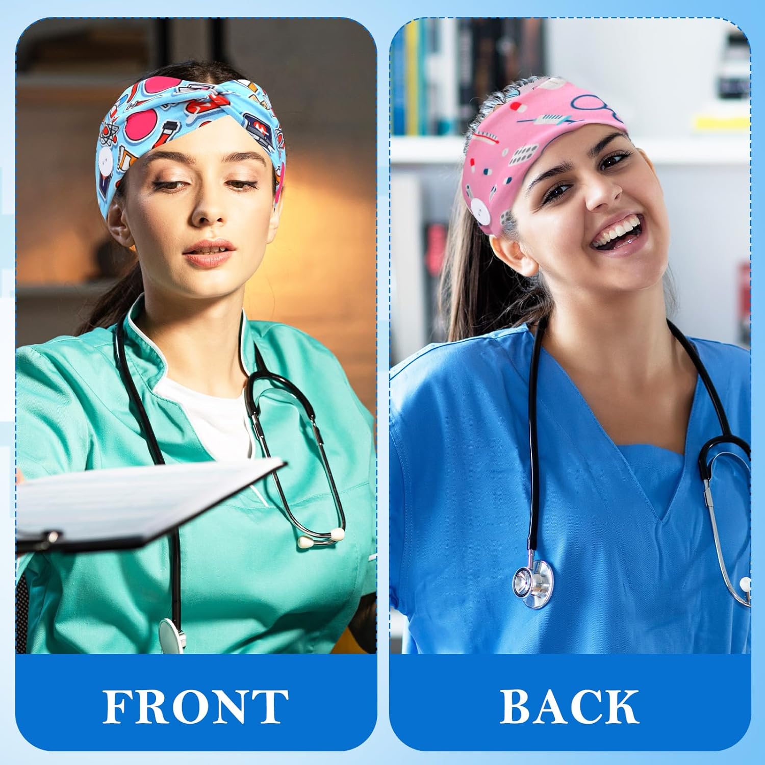 Jexine 20 Pcs Nurse Headbands for Women Wide Nursing Headband with Button for Mask Cna Accessories Work Non Slip Ear Protection Christmas Nurse Gifts Vet Pediatric Dental Doctor Medical Scrub Hairband - Image 4