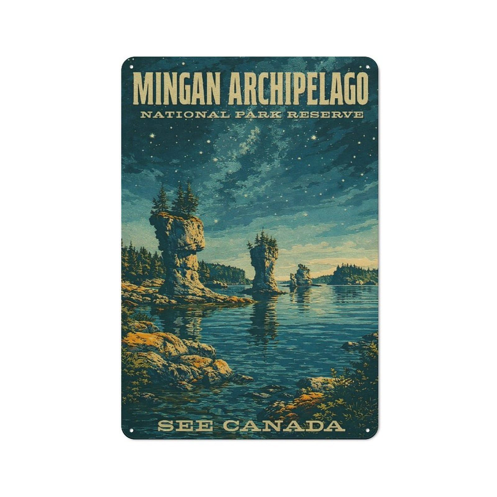 Junmoney Style-21 For Lounge Or Reading Corner, Mingan Archipelago National Park Reserve Vintage Metal Sign 30X20cm, For Collectors Decorating Lounges And Reading Corners
