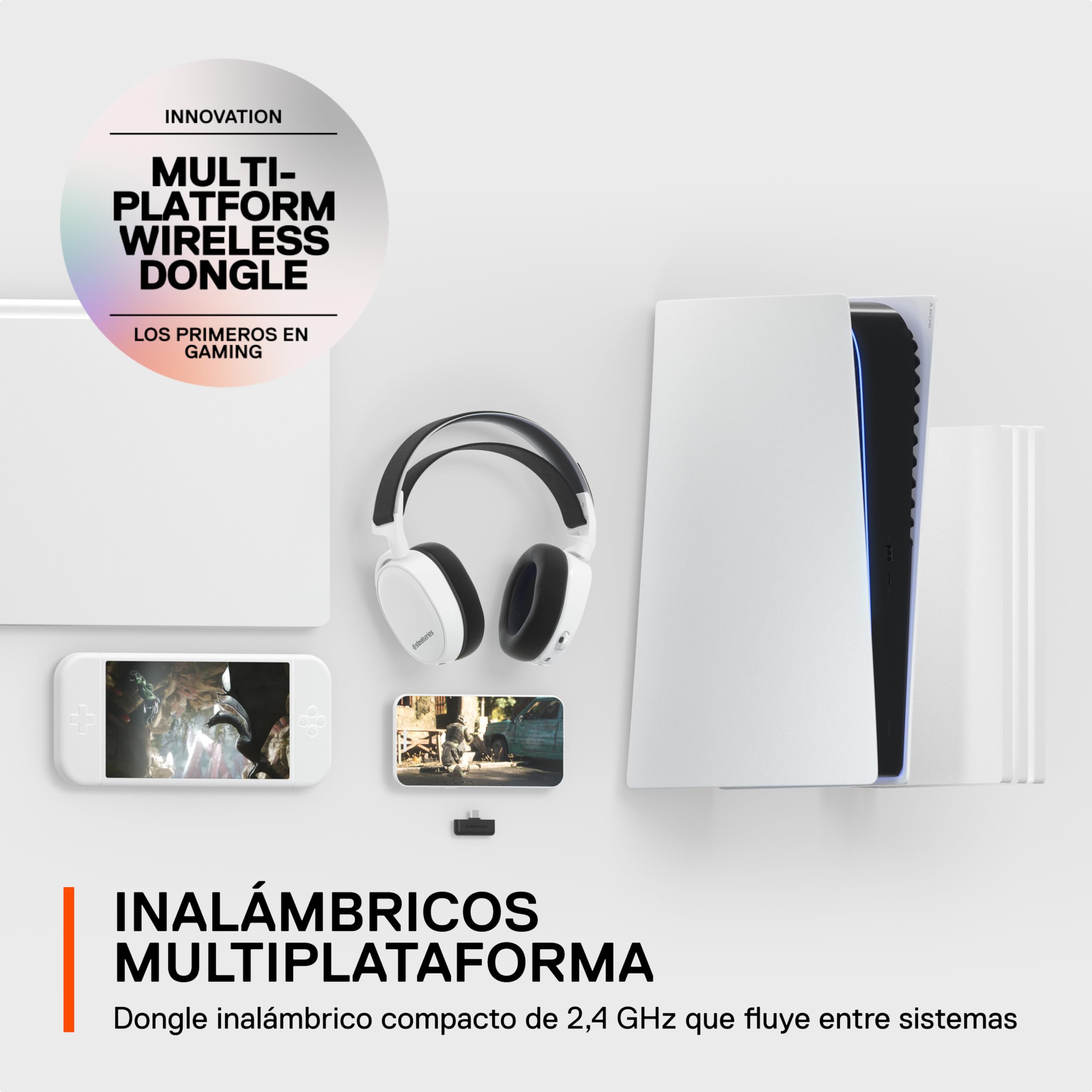 SteelSeries Arctis 7+ - Wireless auriculares gaming - 2,4 GHz sin pérdidas - Batería con 30 horas de autonomía - Para PC, PS5, PS4, Mac, Android y Switch - Blanco