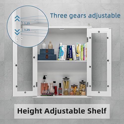 Miniatura 5 de JUMMICO Mueble de baño gabinete de medicina organizador de almacenamiento montado en la pared sobre el inodoro gabinete de pared de madera con 2