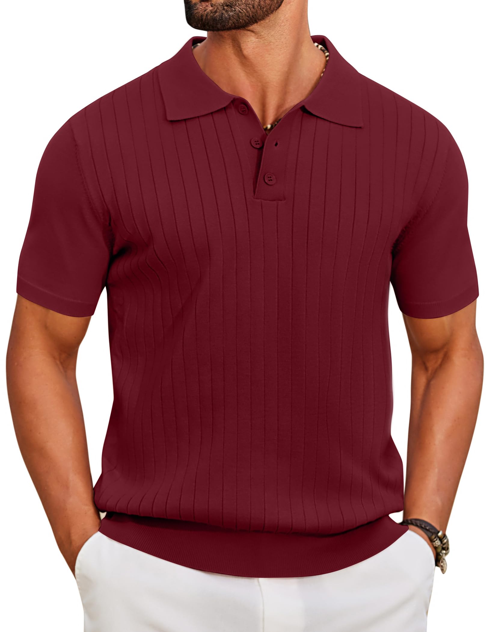 COOFANDY Herren Poloshirt Kurzarm Strick Polo T-Shirts Freizeit Golf Shirt Sommer Polohemd Regular Fit