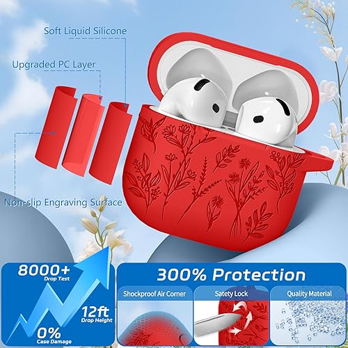 Miniatura 3 de Funda para Airpods 4, fundas grabadas con flores para Apple AirPods de 4 generación 2024, funda de silicona suave para mujeres con kit de limpieza 3