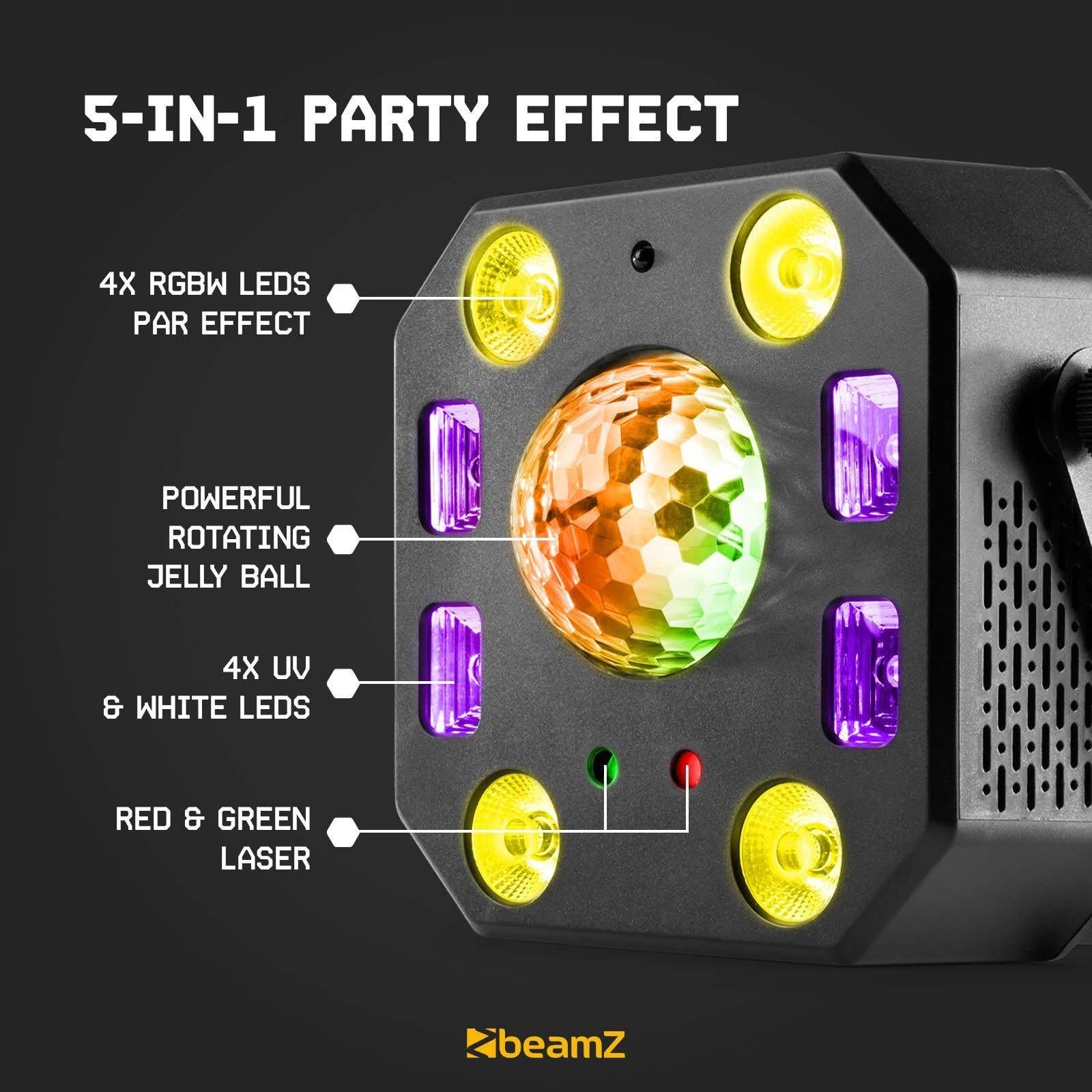 BeamZ Lightbox5 - Party Lichteffekt 5-in-1 DMX Licht mit Jelly-Ball, Stroboskop, Blacklight und LED Strahler für die perfekte Party - Discolicht Partylicht, DJ Lichtanlage, Lichttechnik - Schwarz