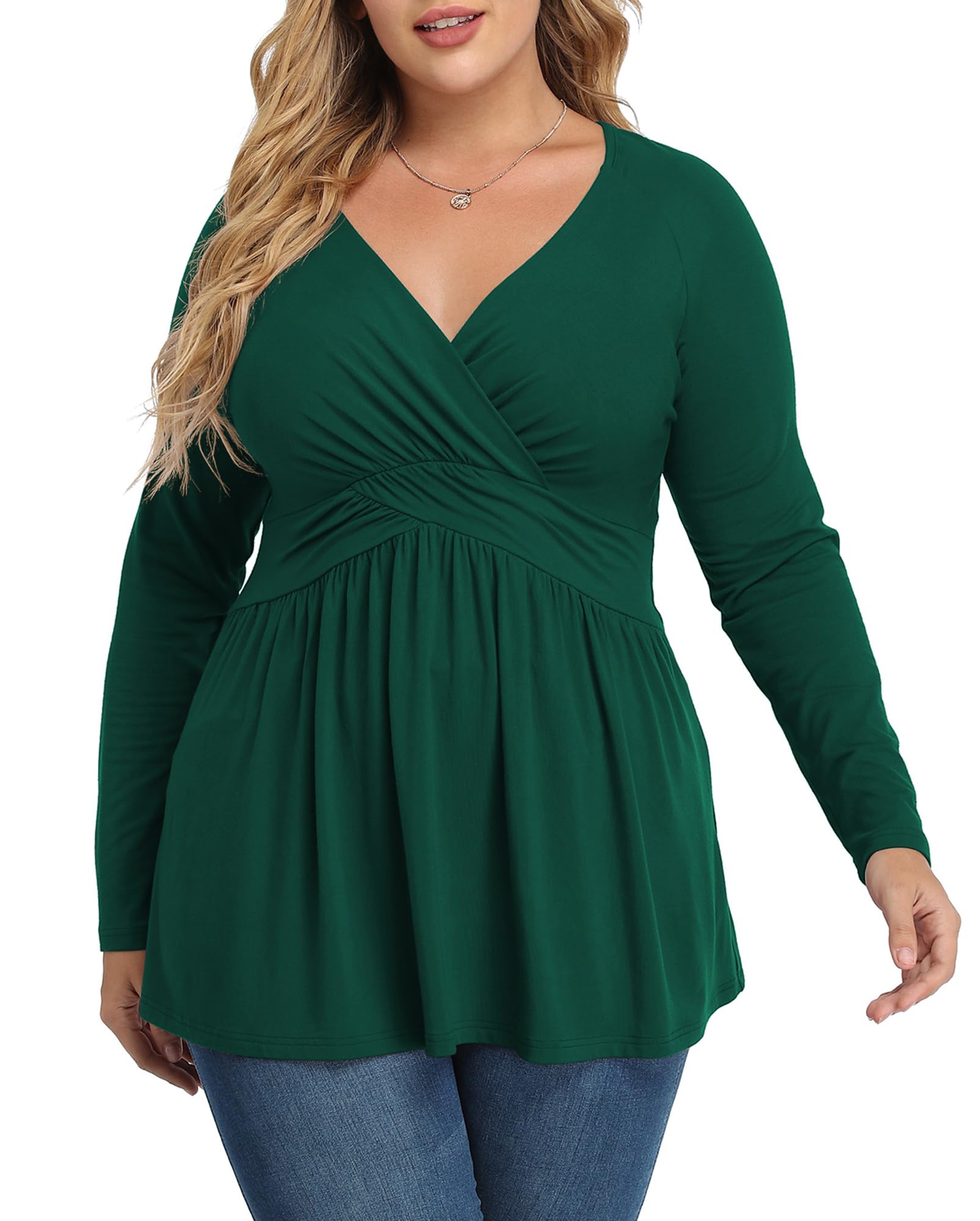TIANZHU Plus Size Tunika Tops für Frauen Leichte V-Ausschnitt Kurzarm Babypuppen Tops mit Empire Taille Freizeitarbeit Bluse
