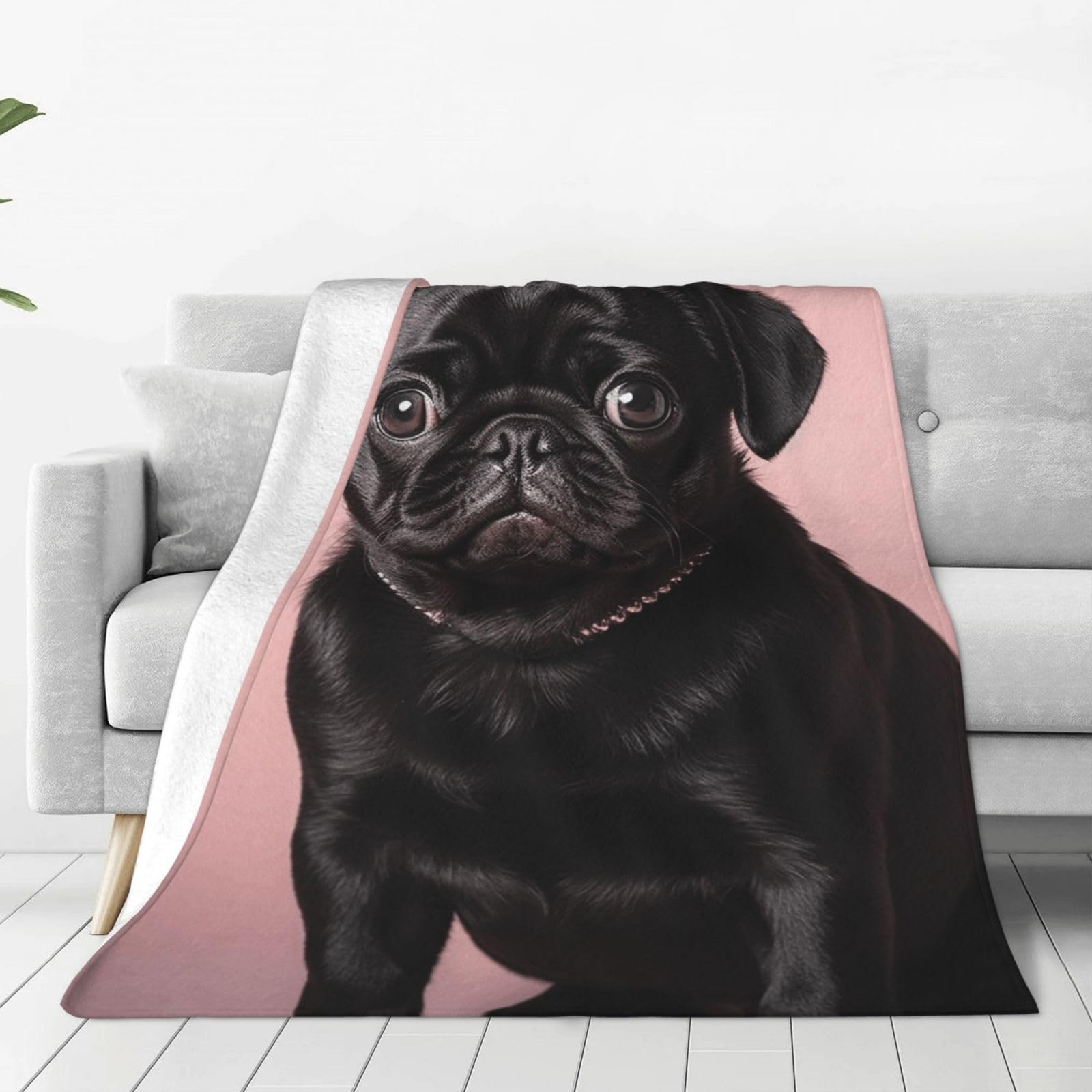 KLOPH Cute Black Pug Throw Blanket 50"x40" Flannel Fluffy Warm Blanket for Couch, Reversible Plush Blankets for Bed, Comfy Fuzzy Blanket for Sofa, Plush Lightweight-Blankets for All Season