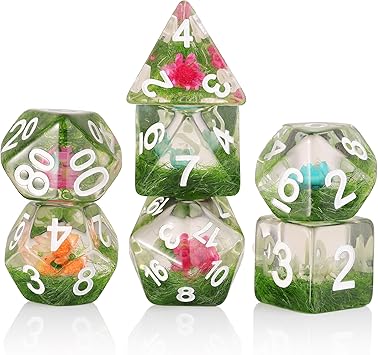 Handan Resin DND Dice Set Handmade Flower D&D Die Filled with Flowers and Grass for D&D Dungeons and Dragon Tabletop Games