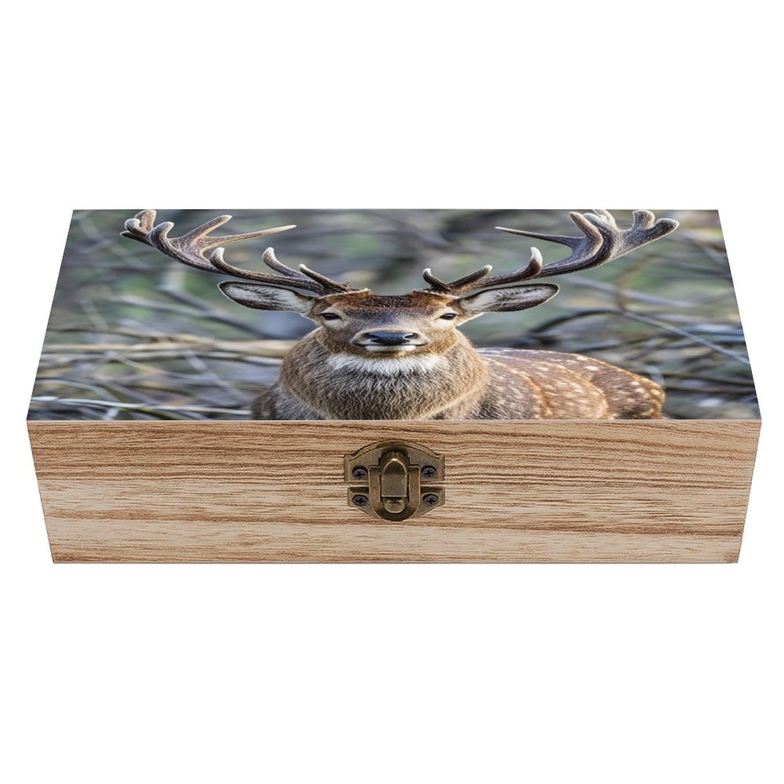 FekiLoot Antlers Wooden Storage Box Exquisite Wood Keepsake Box Vintage Wooden Gift Jewelry Case for Crafts And Photo Storage Boxes