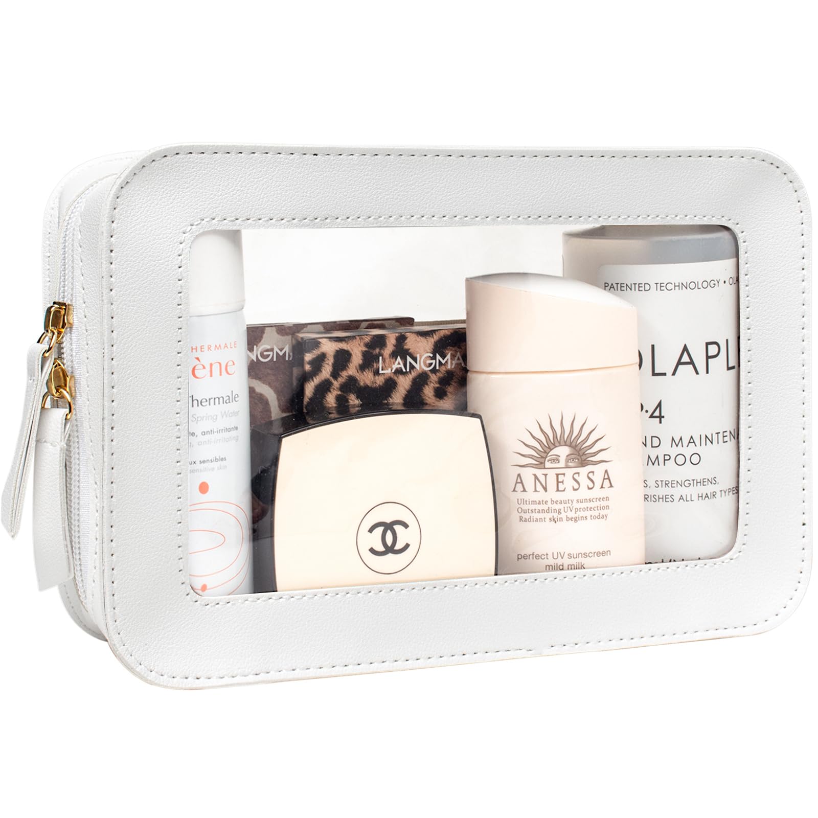 LETGO Clear Makeup Bags, TSA Approved Toiletry Bag with Zipper, Portable Make Up Organizer Traveling Compact Car Bag for Essentials(Clear-White)